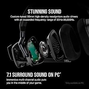 Corsair Void RGB Elite Wireless Gaming Headset 7.1 Surround Sound Omni-Directional Microphone Microfiber Mesh Earpads Up to 40ft Range iCUE Compatible PC, Mac, PS5, PS4 Carbon