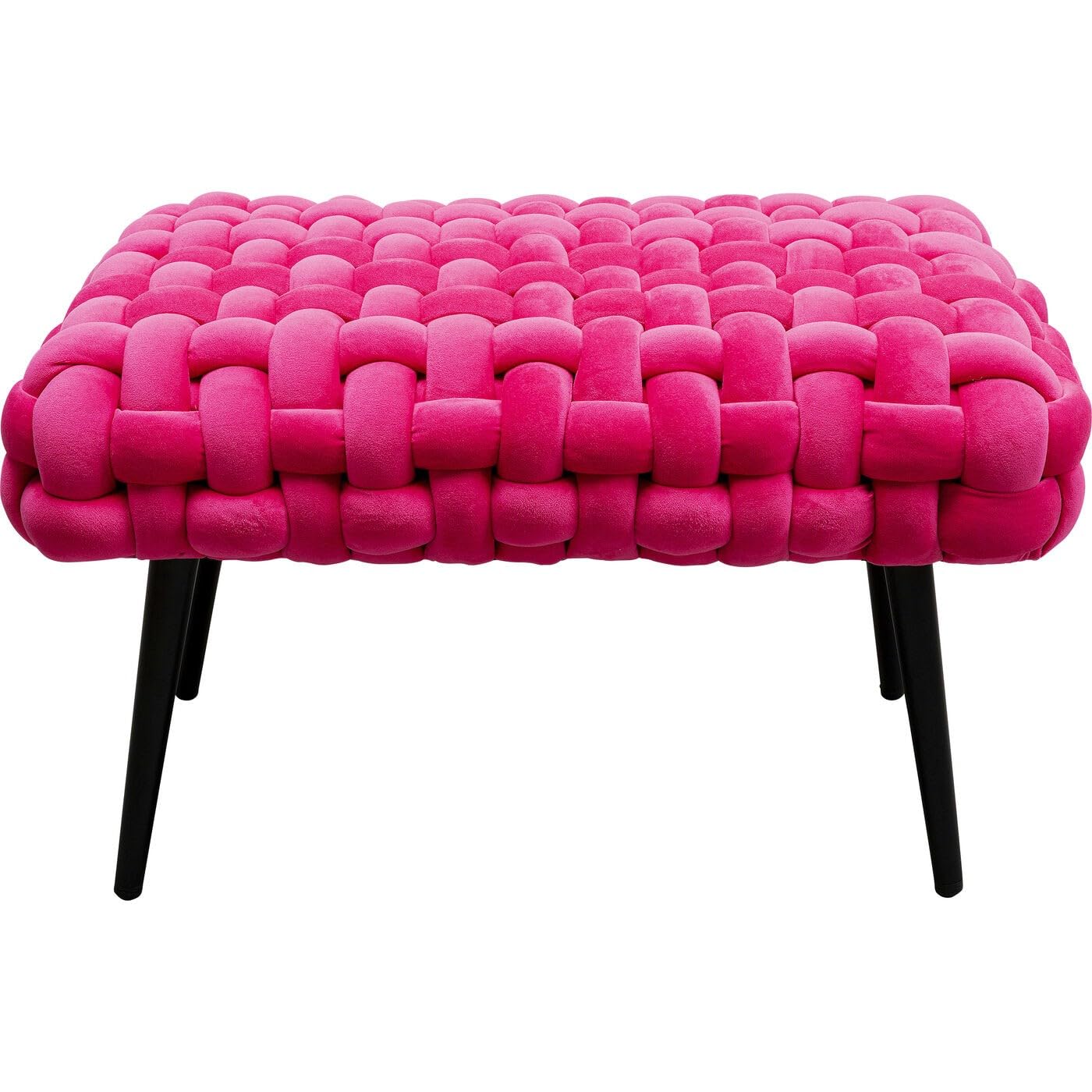 Banco rosa Kare Weave de diseño trenzado acolchado con patas de acero para dormitorio y pasillo