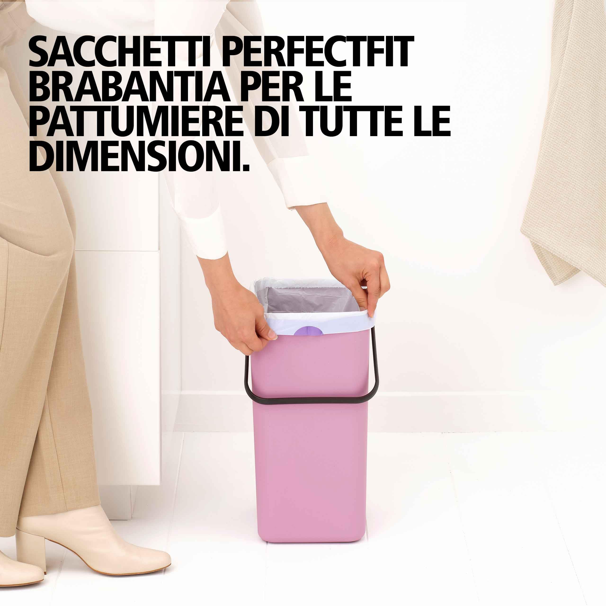 Brabantia Sort & Go Pattumiera 16L (Lilac Pink), Pattumiera cucina in plastica con maniglia, Secchio spazzatura salvaspazio con coperchio stay open rimovibile, Cestino umido facile da pulire