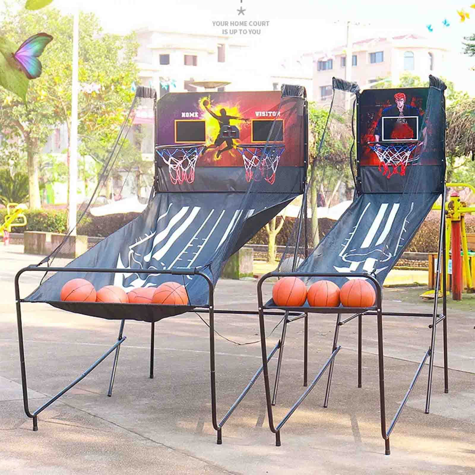 Jeu d'arcade Double Basket-Ball intérieur/extérieur, 8 Jeux différents, avec 4 balles avec Tableau de Bord électronique LED, pour Adultes et Enfants