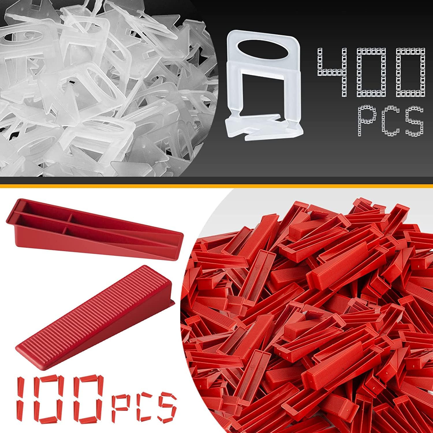 Kit Sistema di Livellamento per Piastrelle 3mm, 400 distanziatori per piastrelle, 100 Cunei riutilizzabili, 1 pinza per piastrelle, per Utensili Livellamento Piastrelle 3-12mm