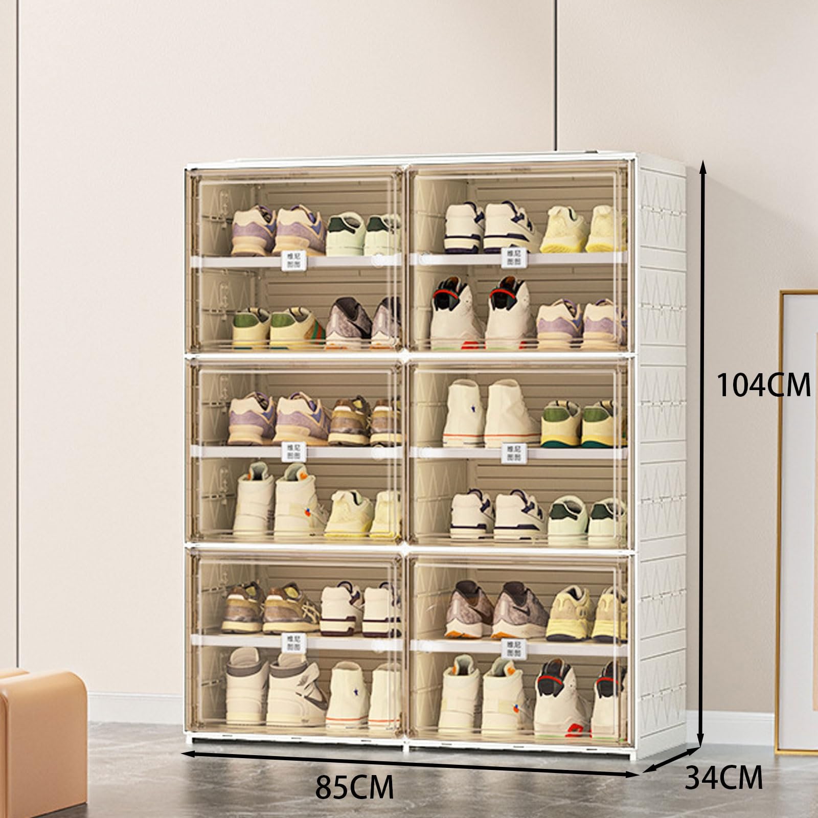 Schuhaufbewahrungsschrank, Kunststoff-Schuh-Organizer mit Tür, faltbares Schuhregal für schmale Schränke und Eingänge, transparentes Design, platzsparende Lösung, 9 Flip-Top-Packs