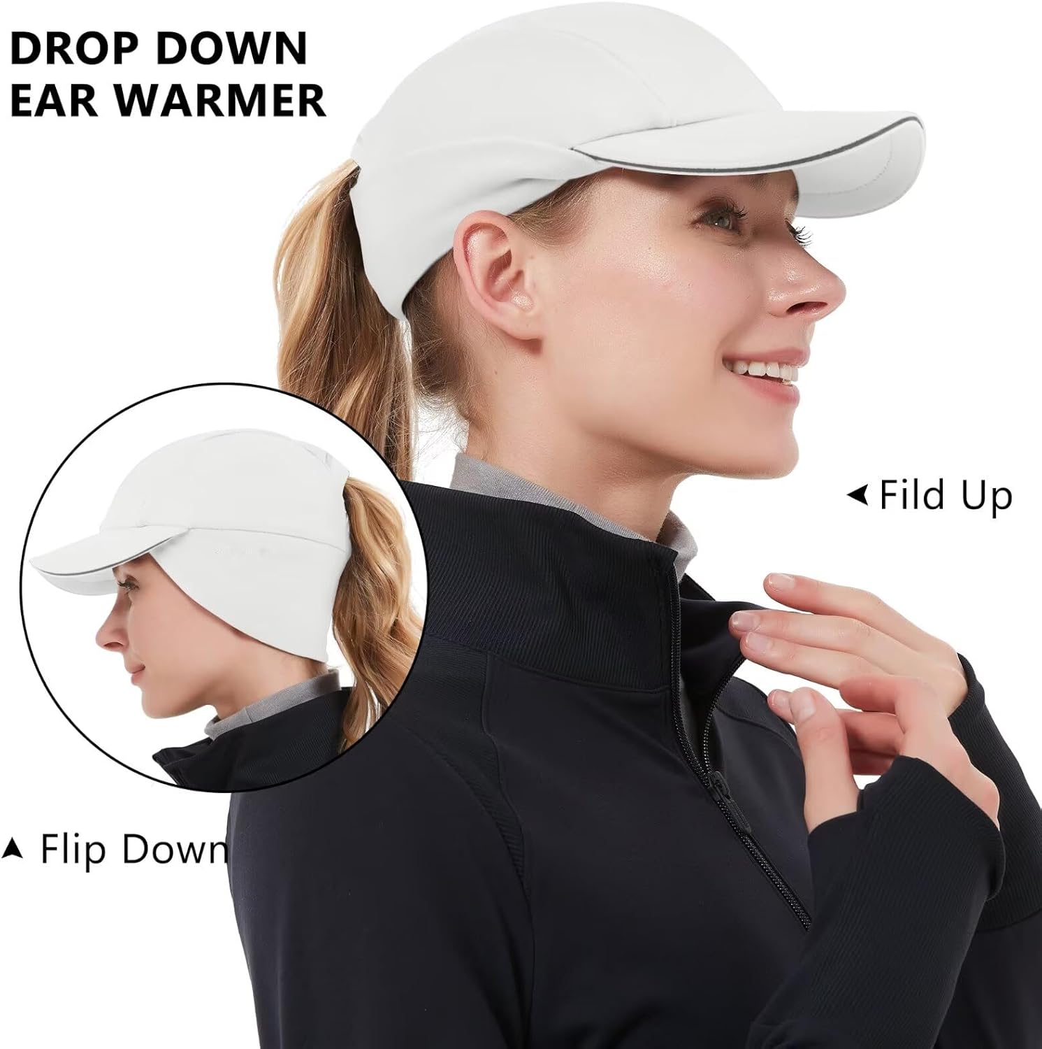 GADIEMKENSD Women's Winter Reflective Fleece Ponytail Hat with Drop Down Ear Warmer - Image 3