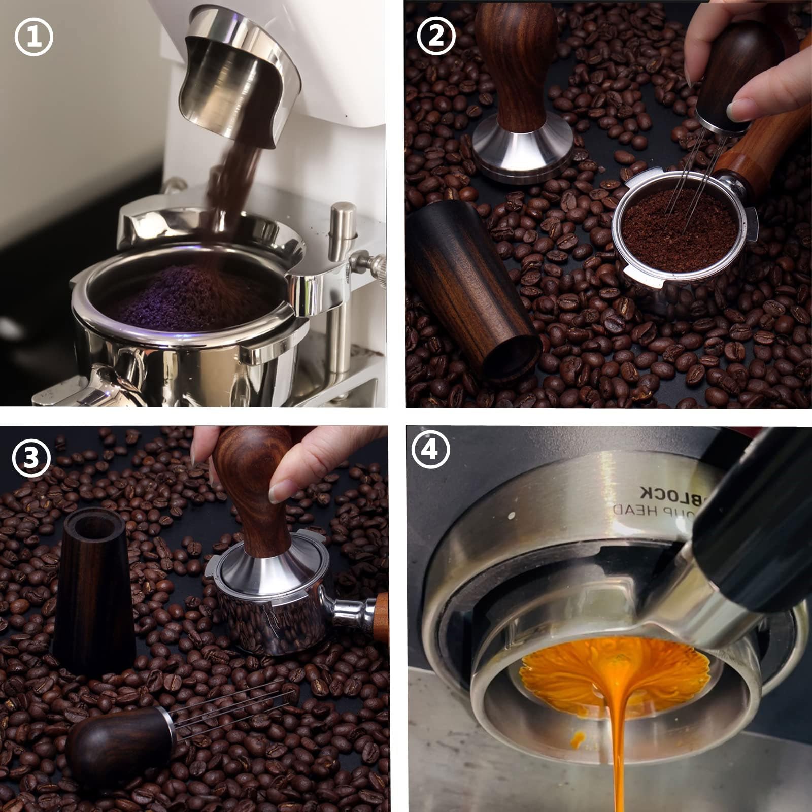 Portafiltro de acero inoxidable de 58 mm con mango de máquina de café sin fondo, portafiltro E61, herramientas de café espresso, caja de regalo de madera para manipulación