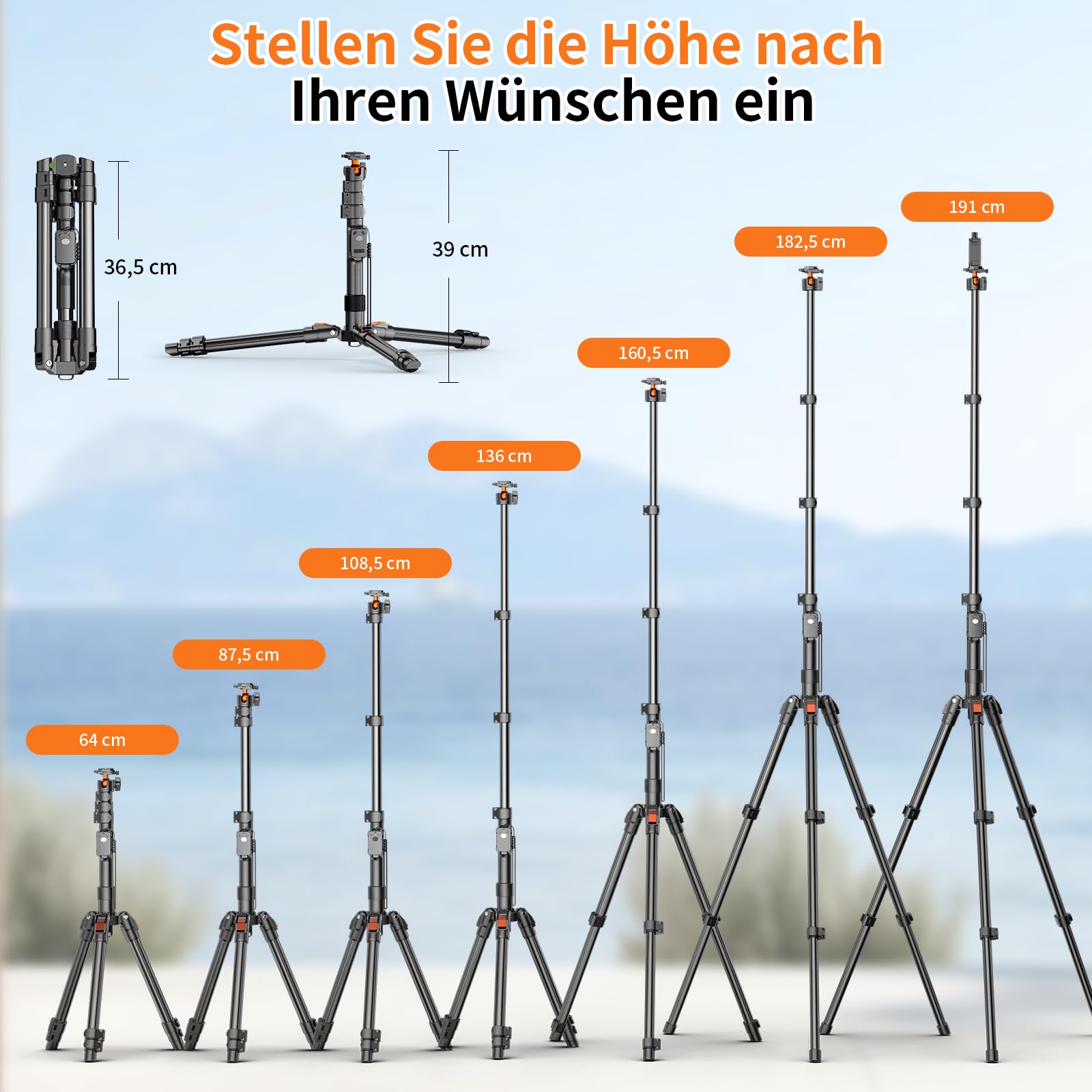 XXZU 191cm Stativ Kamera, Handy Stativ mit Fernauslöser, Leichtes Aluminum Stativ für Smartphone mit Handyhalterung und 360° Kugelkopf, Reisestativ für DSLR/Smartphone/Ringlicht/Webcam
