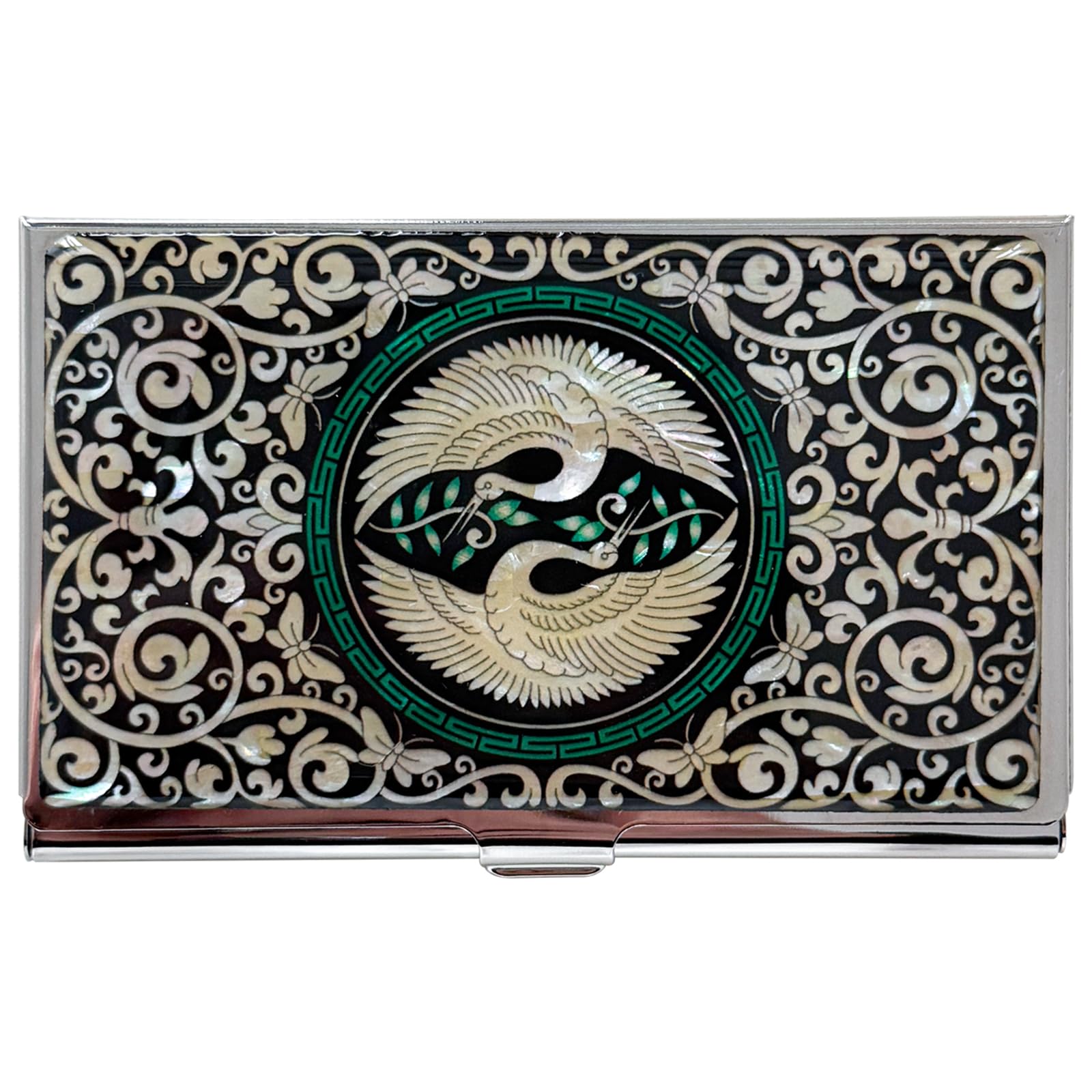 Nacreh Mother of Pearl Business Card Case Credit Id Name Holder Travel Wallet Art Painting Design Metal Stainless Steel Engraved Slim Purse Pocket