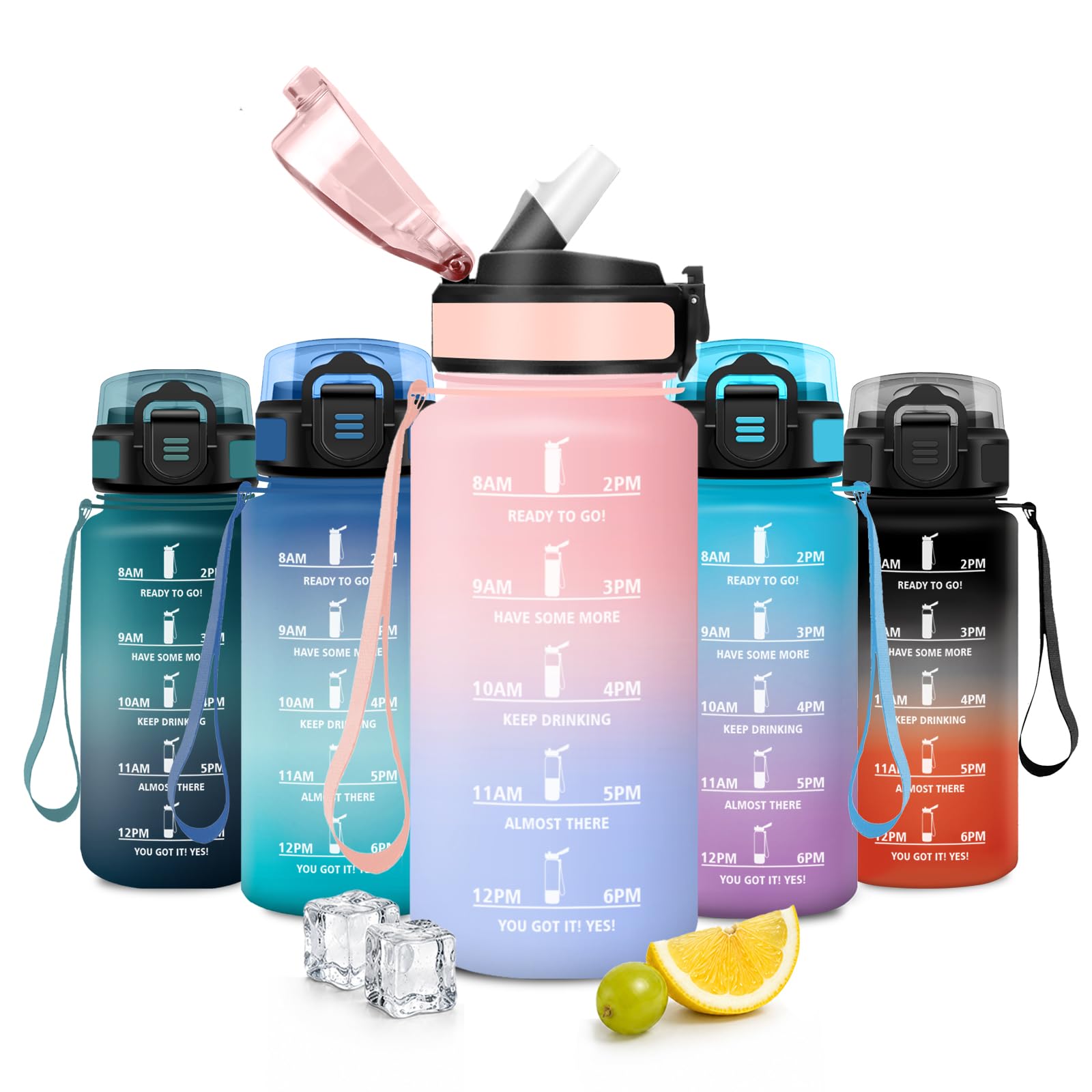 JAPORIA 500ml Water Bottle, Motivational Water Bottle with Straw, Water Bottles with Time Scale, BPA Free, Water Bottles for School, Office, Camping