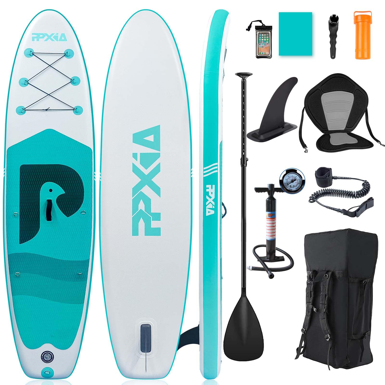 Tavola da Surf a Canottaggio con sedile, tavola da surf gonfiabile con capacità di carico fino a 200 kg, accessorio per principianti, adulti e bambini