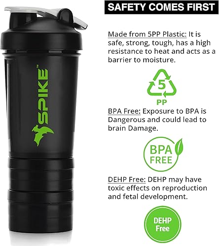 Miniatura 9 de SPIKE Pro Protein Shaker - Botella con soporte para proteínas para mezcla de proteínas, ciclismo, gimnasio, botella de agua con bola de acero