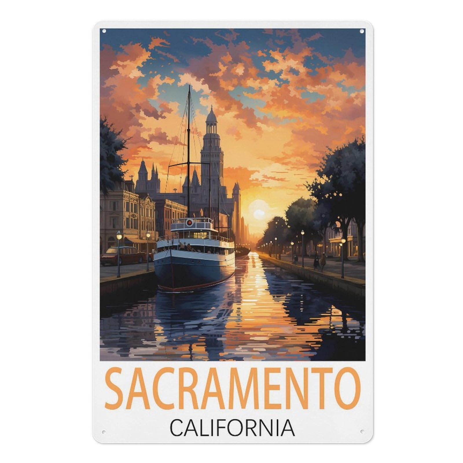 Sacramento California Retro Design Tin Paintings Vintage Tin Sign 08x12inch(20x30cm) Wall Art for Home Office Bedroom Living Room Cafes Wall Decor