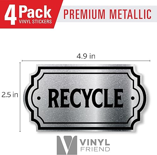 Miniatura 2 de Símbolo de logotipo de reciclaje y basura, aspecto dorado elegante para botes de basura, recipientes y muros, adhesivo de vinilo laminado., Plateado