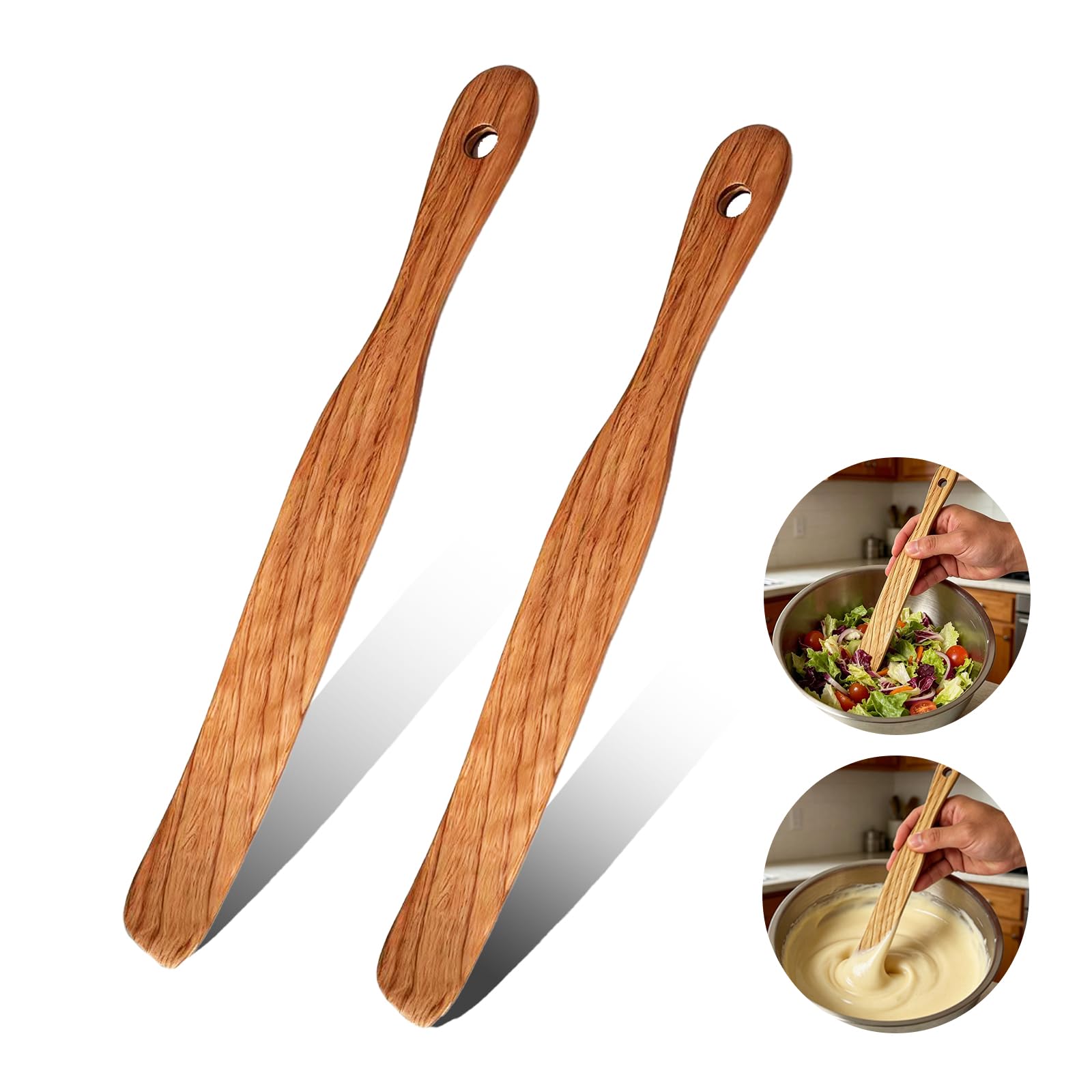 Photo 1 of 2 Pack Skinny Spurtle for Sourdough Starter, Extra Long Handle Sourdough Starter Mixer, Jar Spatula for Reaching Bottom, Dough Whisk & Kitchen Utensil Kit, Natural Wood Cooking Tools