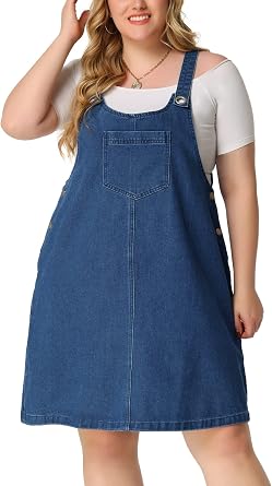 Agnes Orinda Plus Size Womens Denim Overalls Dress Suspenders Skirt Jumper Dresses 2026 Jean Overall Bib Dress