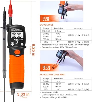Electrical Voltage Tester, Continuity Pen Multimeter, Voltmeter, 60M Ohm Resistance Meter with 2000 Counts for Voltmeter Resistance Diode Tester with Data Hold,Backlight