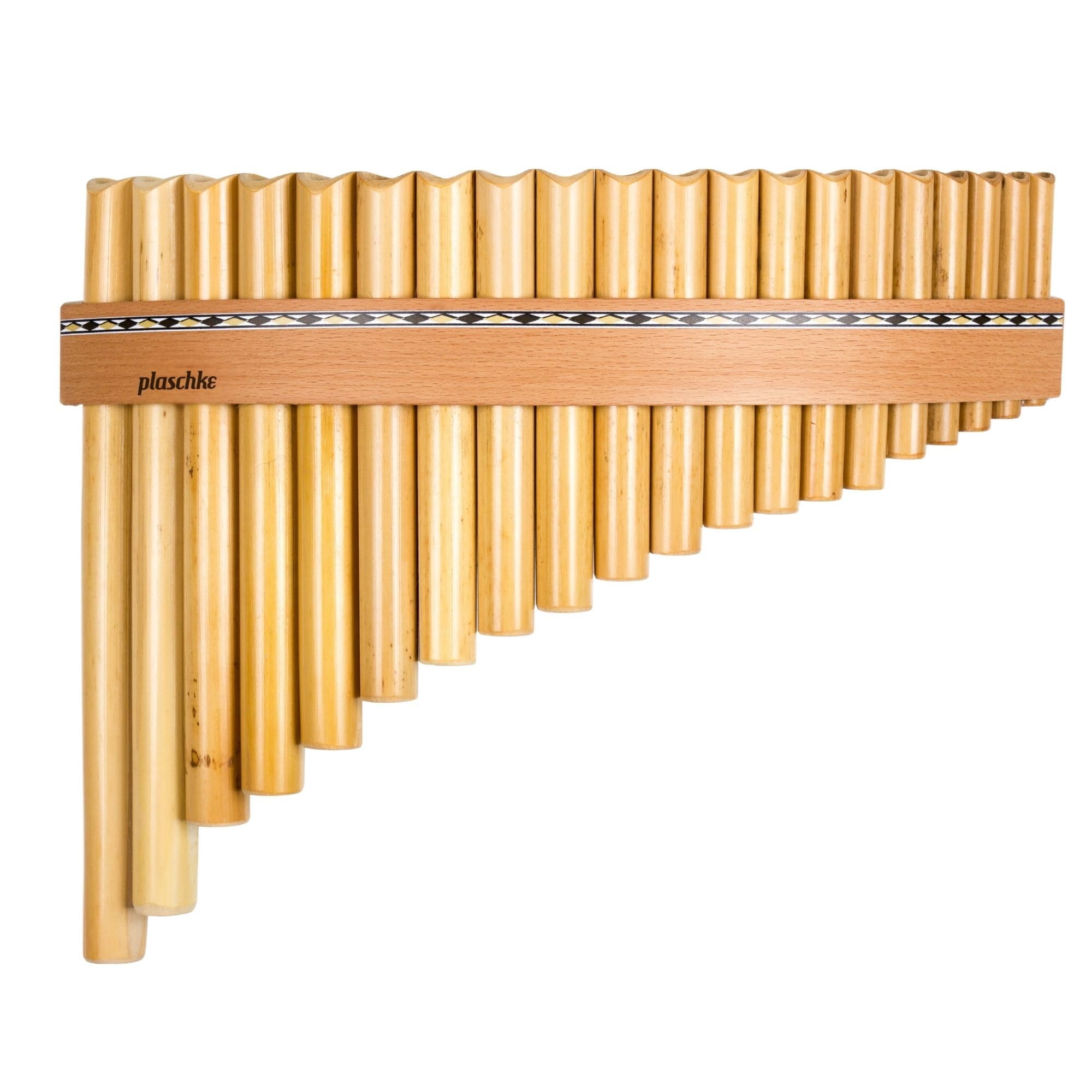 Plaschke - Flûte de pan en bambou - Avec 20 tubes, Do majeur, lanières en bois, étui et livret - Fabriquée à la main - Instruments du Tyrol du Sud / Italie