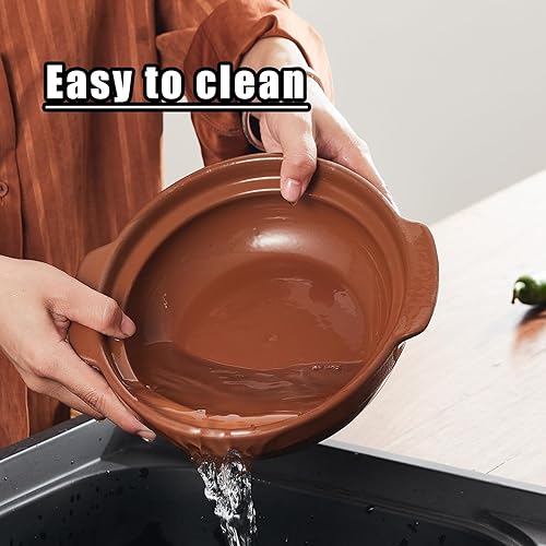 Miniatura 8 de Red Zisha - Ollas de sopa de loza sin esmaltar, cacerola de cerámica de terracota natural con tapas olla de arcilla para cocinar (2.6 cuartos de