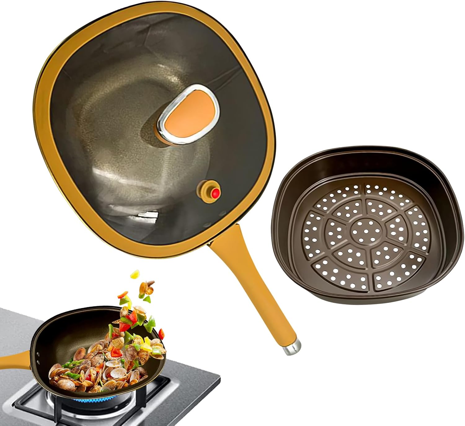 中華鍋 8点セット ノンスティックスープ鍋 蓋付き ノンスティックパン