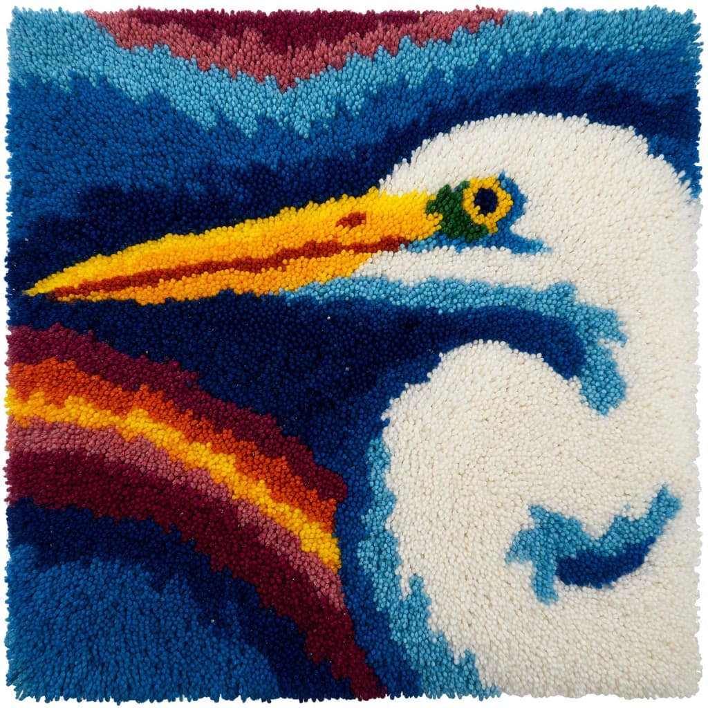 Taxpy Latch Hook Pillow Case Kits, Animal egret Embroidery Kits DIY Pillow Cushion Cover Latch Hook Cushion Kit,17x17inch
