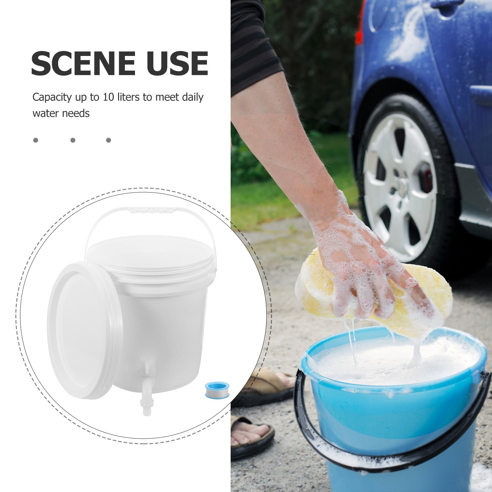 Cabilock Cubo de Agua para Acampar de Plástico Engrosado 10 Litros con Grifo y Cinta de Sellado Contenedor Portátil para Almacenamiento de Líquidos Uso Exterior Camping Senderismo