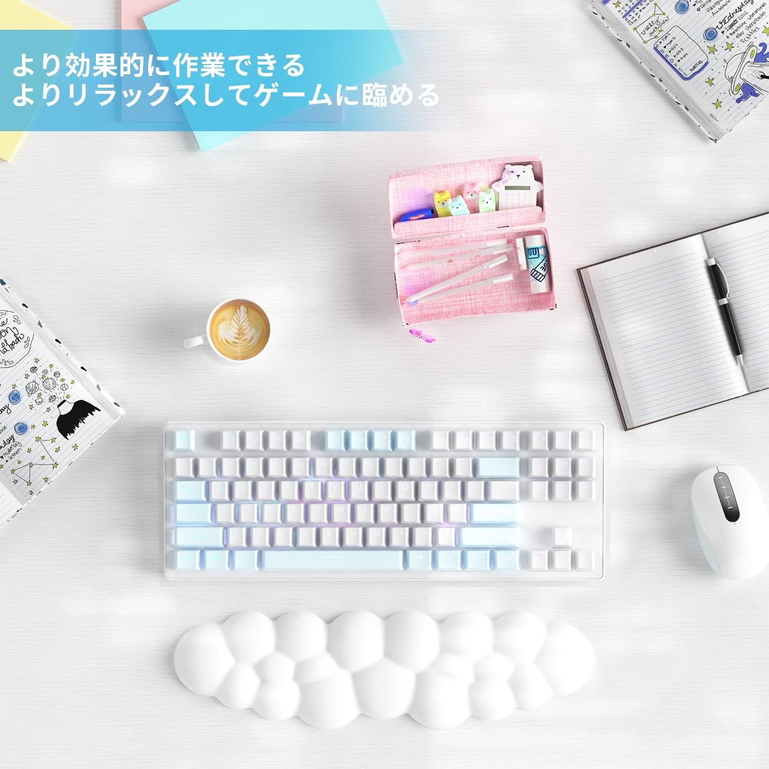 Sushret キーボードリストレスト 白 パソコンアームレスト クラウドハンドレスト 手首 クッション 雲状パームレスト 疲労を軽減 柔らかい素材 人間工学に基づいた かわいいデスク/Mac/コンピューターゲーム/ラップトップに適しています (雲状-ホワイト)