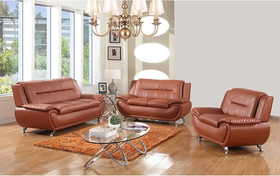 Amazon.com: XRYZHC Orange Modular Faux Leather 3-Piece Sofa Set