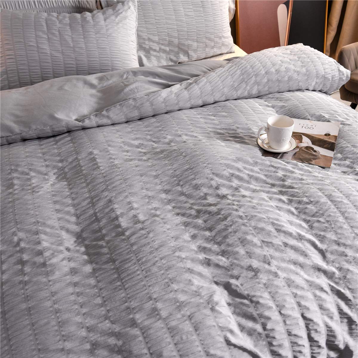 nowoczesna poszewka na kołdrę Solidna pościel z szwem z dwustronnym prześcieradłem z zamkiem błyskawicznym (Szary premium) (135x200cm + 1 poszewka na poduszkę)