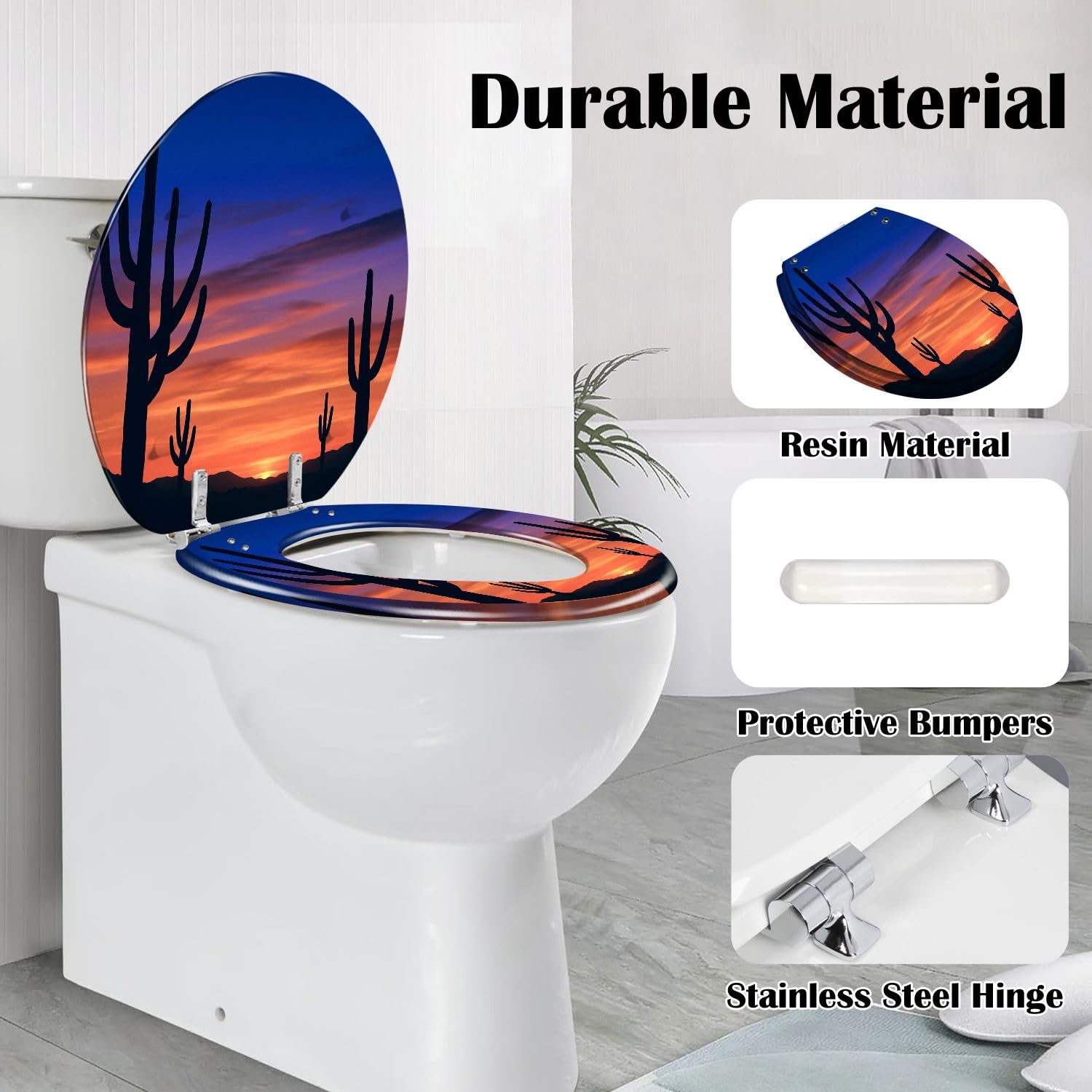 Asiento de inodoro redondo de cerámica mexicana Talavera para baño