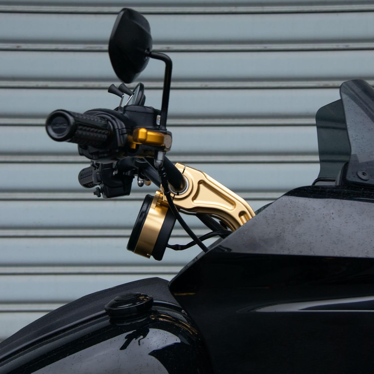 8" Height 1&1.25 inch Size Adjustable Handlebar Riser with Round Digital Gauge 2 inch Pullback Fit For Dyna Fat Bob Street Bob Low Rider Touring Electra Glide Fatboy Aluminum(8" Gold)