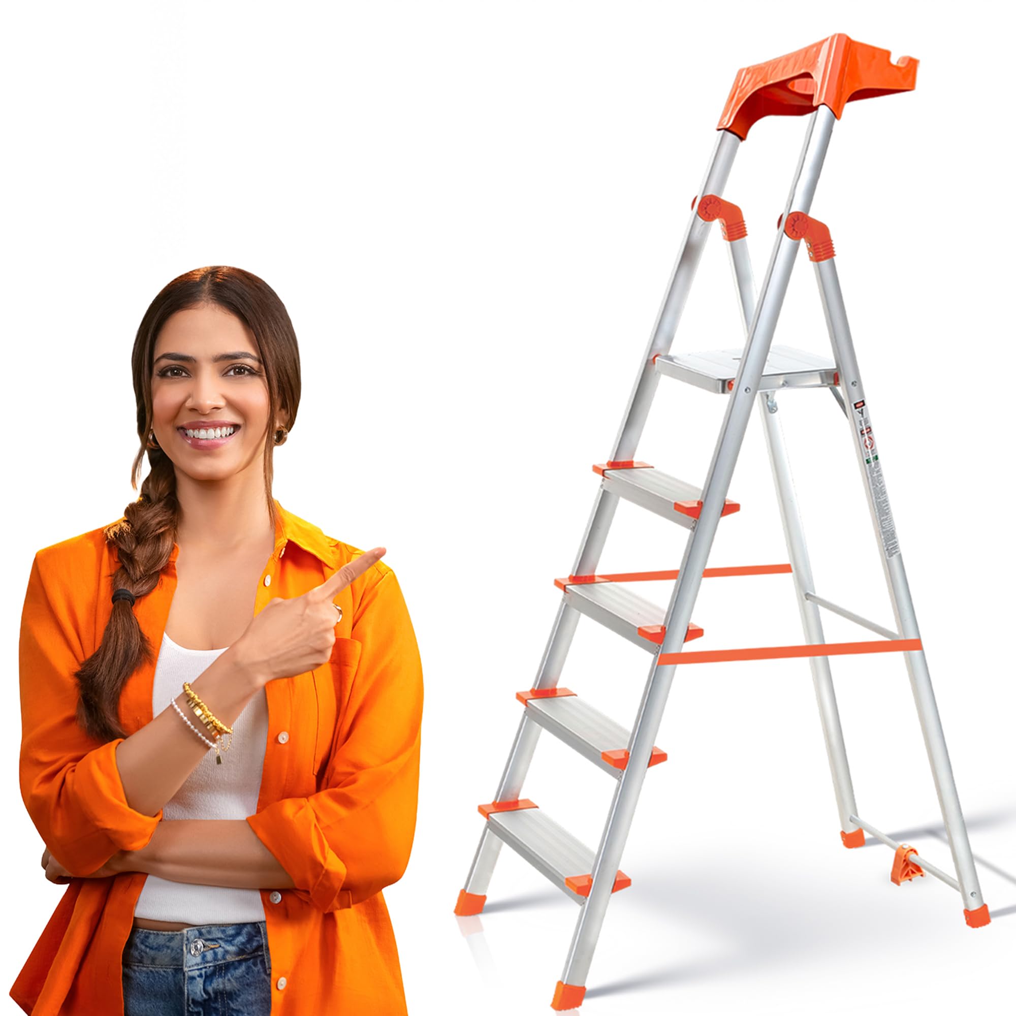 PROHOME Aluminium Ladder for Home 8 Steps Foldable with Railing & Anti-Skid Wide Steps | 8 Step Ladder for Home Use, Kitchen & Household | 270 Kg Capacity Folding Ladder | 5 Year Warranty (Orange) — Amazon image 14