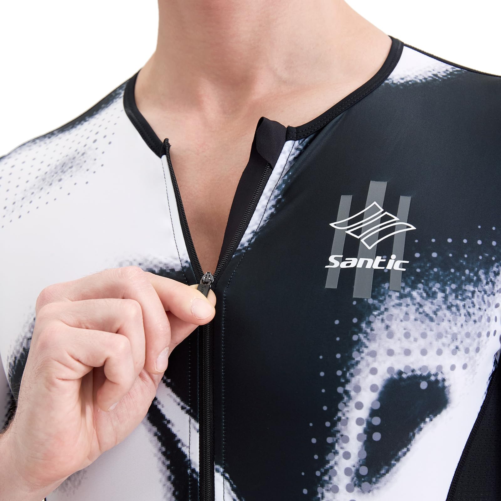 Santic Herren Triathlonanzug Gepolstert Einteiler Kuzarm Pro Fahrrad Skinsuit Rennsport Trisuit Abnehmen Radsportanzug