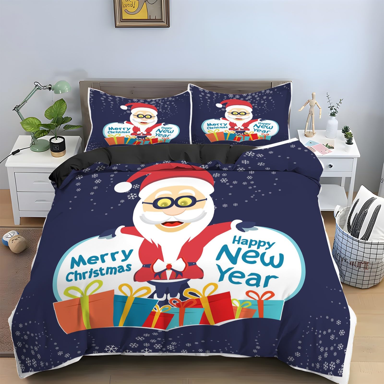 Housse de couette avec fermeture éclair motif Père Noël en tissu microfibre ultra doux