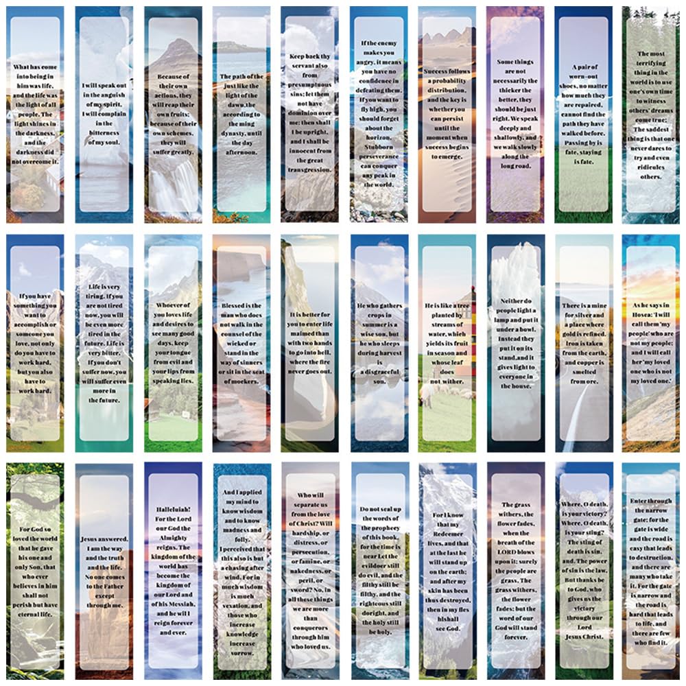30 PCS Christian Bookmarks Inspirational Bible Verse Bookmarks Paper Nature Book Markers with Encouraging Quote for Men Women Reading Supplies