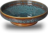 STE-CER 10.2 Inch Ceramic Fruit Bowl Peacock Green - Pedestal Footed Serving Bowl for Kitchen Counter Table Decor