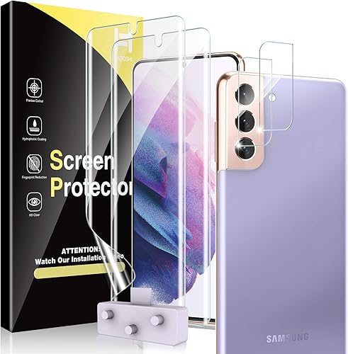 HATOSHI Paquete de 2 protectores de pantalla de película de TPU flexible + 2 protectores de lente de cámara para Samsung Galaxy S21 5G de 6.2