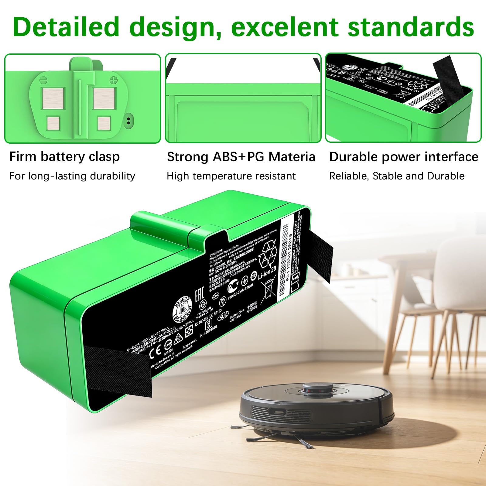 Batería de repuesto para iRobot Roomba 500, 600, 700, 800, 900, 1800 mAh, compatible con 614, 615, 640, 652, 665, 670, 671, 675, 680, 685, 690, 695, 960, 960, 995, 960, 995, 960, 995. 80 cm, 98 cm 1