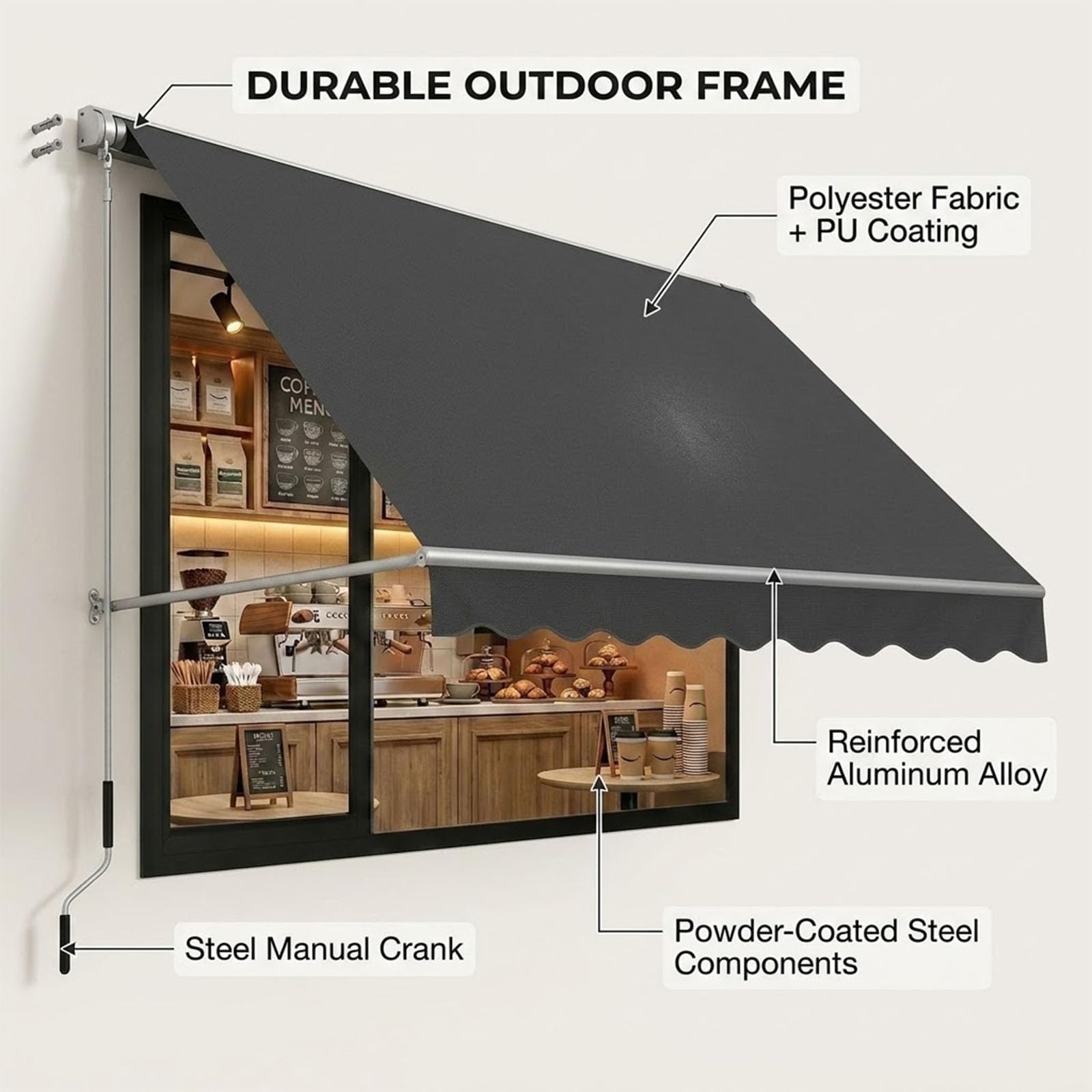 Tenda da Sole Retrattile Manuale per Finestre e Porte con Protezione UV