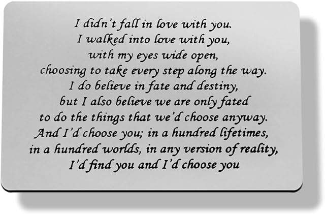 Engraved Wallet Card Inserts for Husband Wife Boyfriend Girlfriend I Walked Into Love With You,Anniversary Birthday Card Gifts for Him Her Sentimental Keepsake Metal Wallet Card Gift for Men Women