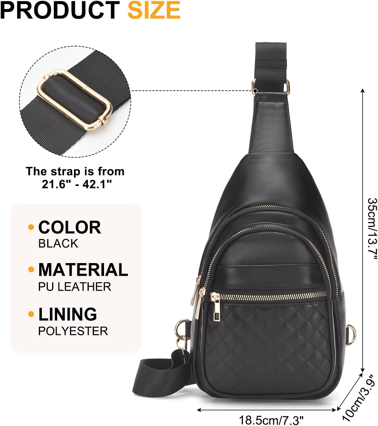 Mini Sling Bag, PU Leather Convertible Cross Body Bags, Lightweight One Strap Casual Pack for Women Men Hiking Cycling Sports(Black) - Image 5