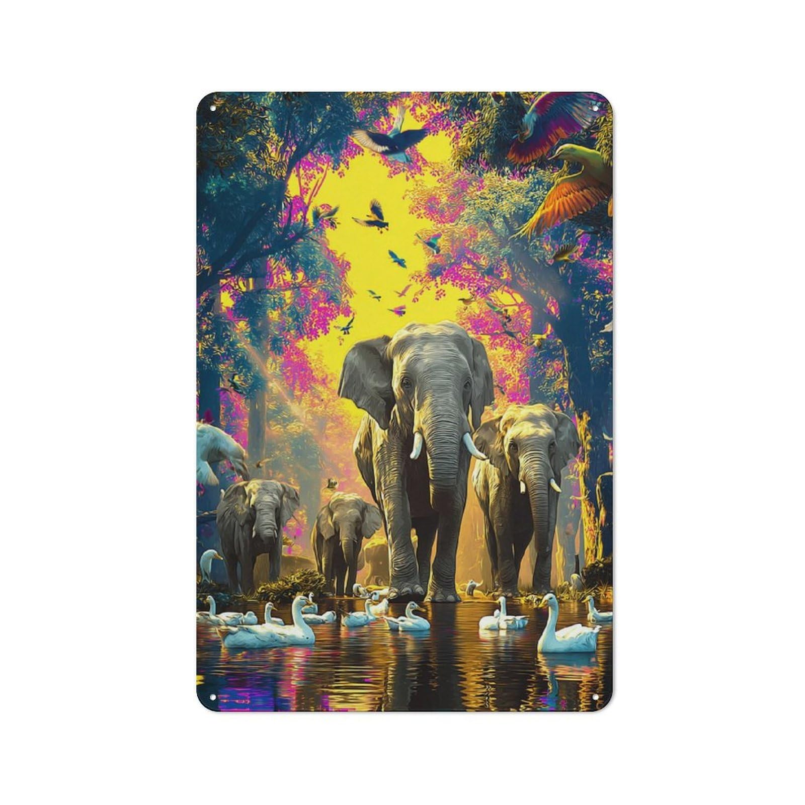 Jungle Majesty Elephants in Harmony with Nature Metal Wall Art Sign 30x20cm, Vintage Vintage Wall Decor for Lounge, Study, Pub Or Wall Gallery