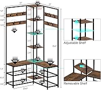 Vista 4 de GiftGo Árbol de entrada de esquina con banco de almacenamiento para zapatos, estantes abiertos, moderno, industrial, perchero de entrada para sala