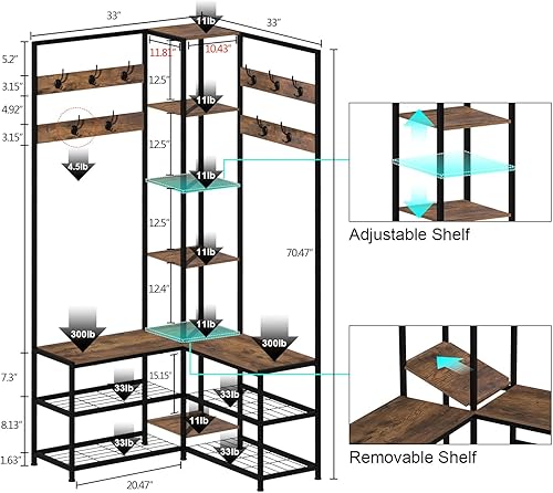 Miniatura 4 de GiftGo Árbol de esquina con zapatero de almacenamiento, estantes abiertos, moderno, industrial, para entrada, perchero para el hogar, sala de estar,