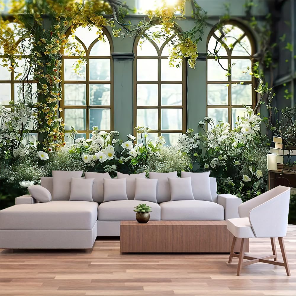 FENDROM Window View White Flower Tapestry Nature Landscape Classic Flower Vine Wall Hanging Party Decorations For Bedroom Living Room Dorm