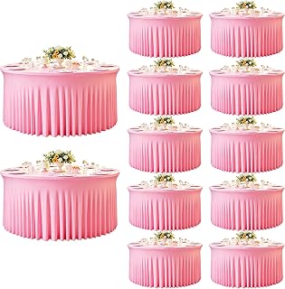 12 Pack Pink Table Cloths for 5FT Round Tables, Fitted Spandex 120 inch Round Tablecloth, Wrinkle Free Pink Table Skirt for Receptions Birthday Photography Social Events Engagement Party Decorations
