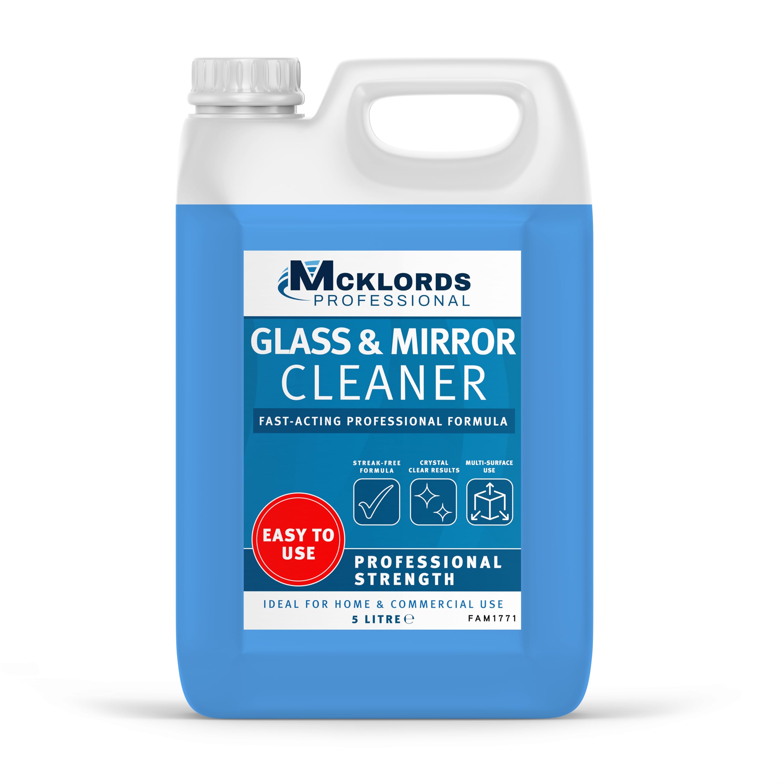 McKLords Professional Glass & Mirror Cleaner 5L - Streak-Free Glass Cleaning Solution for Windows, Mirrors, Screens & Hard Surfaces - Fast-Acting Professional Streak-Free Shine Formula
