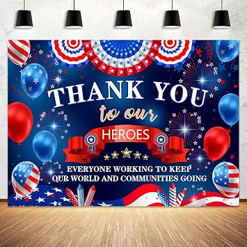 7x5 ft Thank You to Our Heroes Banner Decorations, Patriotic Happy Veterans Day Backdrop Background for Greeting Police Military Army Employees Heroes Theme Party Supplies