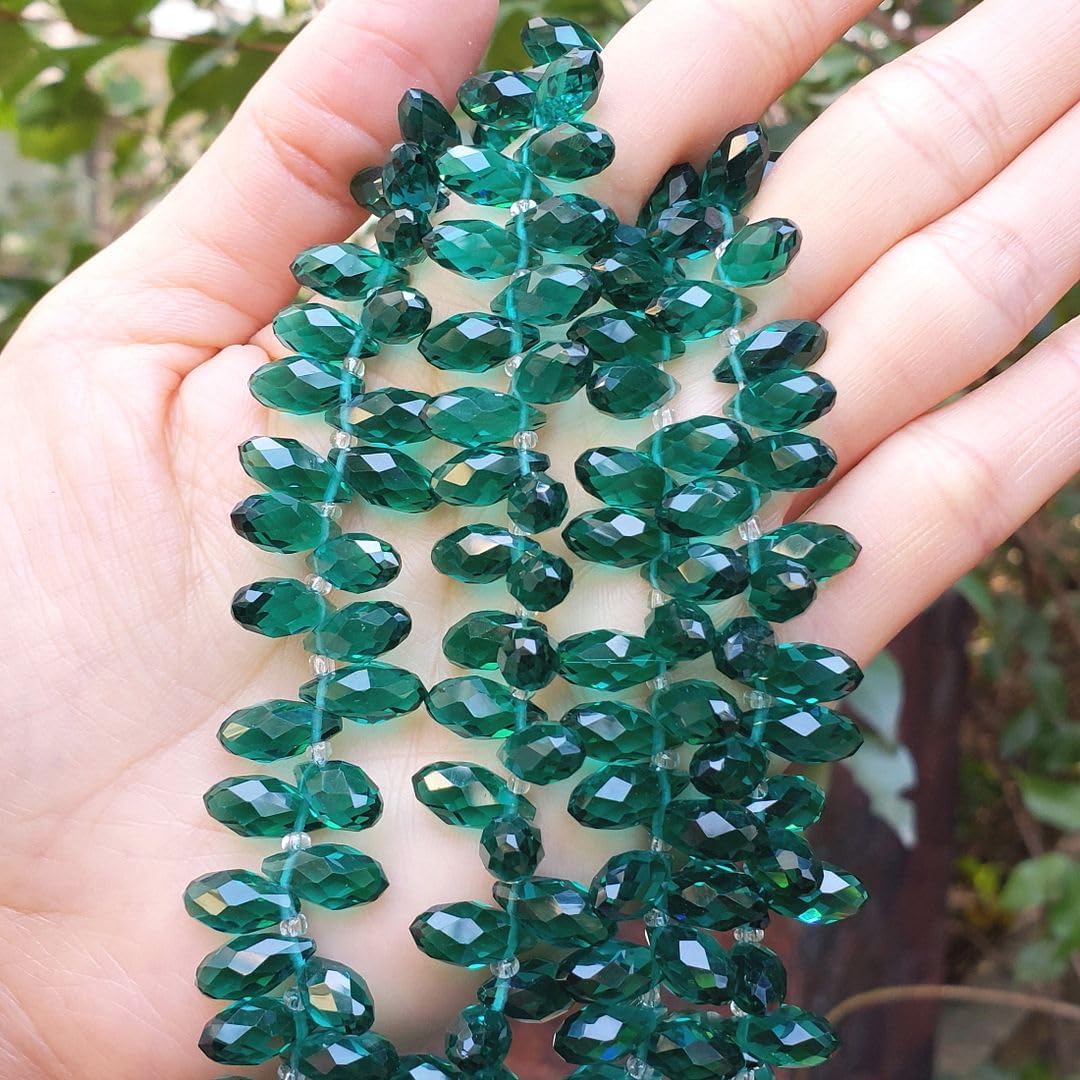 200pcs Czech 12mm Faceted Teardrop Briolette Crystal Glass Loose Beads Pendant Drop Spacer Bulk Emerald Green for DIY Jewelry Making CCT2-24 - Image 3