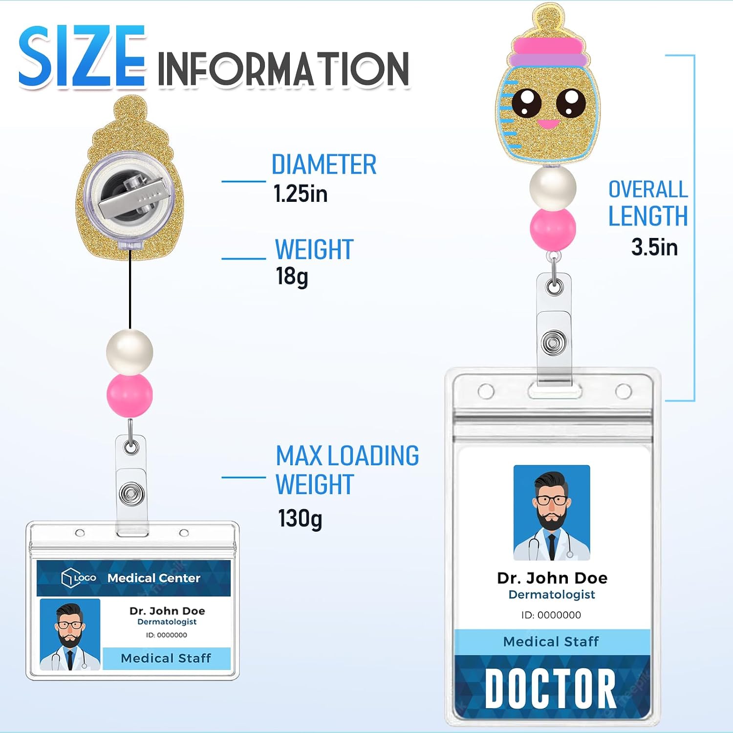 Plifal Badge Reel Retractable for Nurse Cute Nursing ID Badge Holder Accessories with Alligator Clip Baby Bottle Acrylic Beaded Badge Reel for Office Student Social Worker Hospital image 5