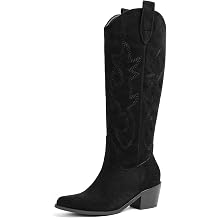 Erocalli White Cowgirl Boot Cowboy Boots for Women Embroidered Pull-On Chunky Stacked Heel Knee High Western Boots