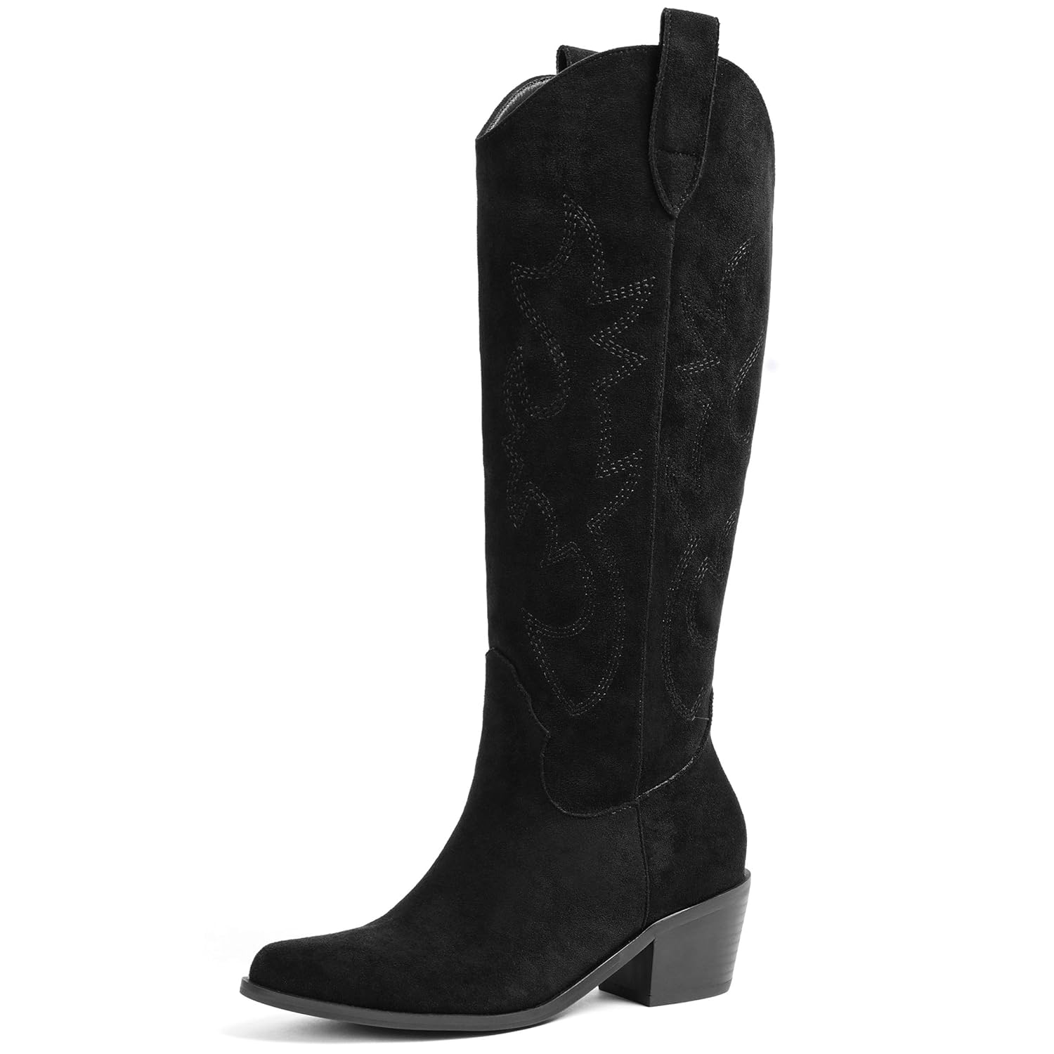 Erocalli White Cowgirl Boot Cowboy Boots for Women Embroidered Pull-On Chunky Stacked Heel Knee High Western Boots
