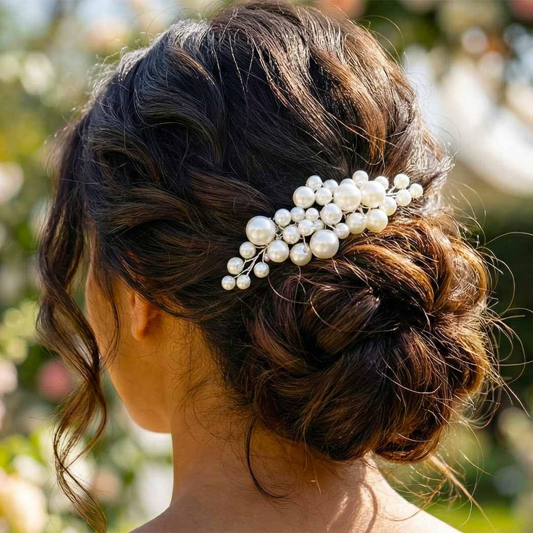 HEREAD Pearl Bride Wedding Hair Comb Silver Bridal Hair Pieces Hair Accessories for Women (Silver)